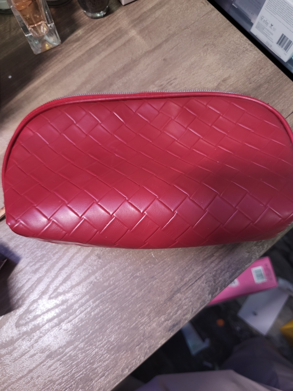 Lancome Red Woven-Texture Cosmetic Pouch